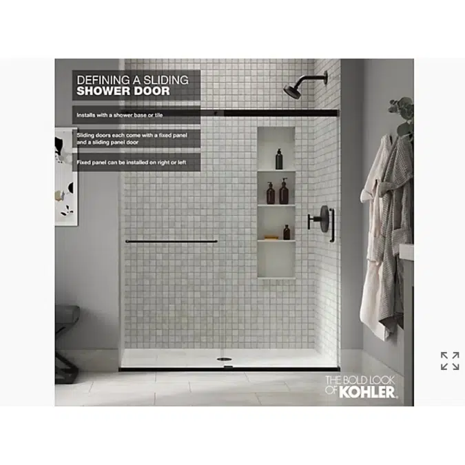Elate™  Sliding shower door, 70-1/2" H x 44-1/4 - 47-5/8" W, with 1/4" thick Crystal Clear glass