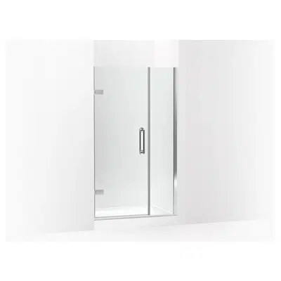 obraz dla K-27601-10L Components™ Frameless pivot shower door, 71-9/16" H x 39-5/8 - 40-3/8" W, with 3/8" thick Crystal Clear glass