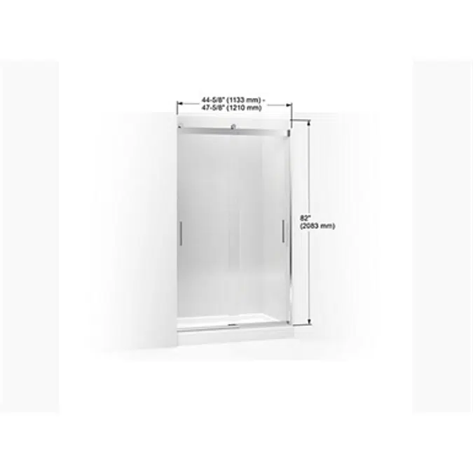 K-706011-L Levity® Sliding shower door, 82" H x 44-5/8 - 47-5/8" W, with 3/8" thick Crystal Clear glass