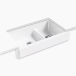 whitehaven® smart divide® 35-1/2" undermount double-bowl farmhouse kitchen sink with short apron