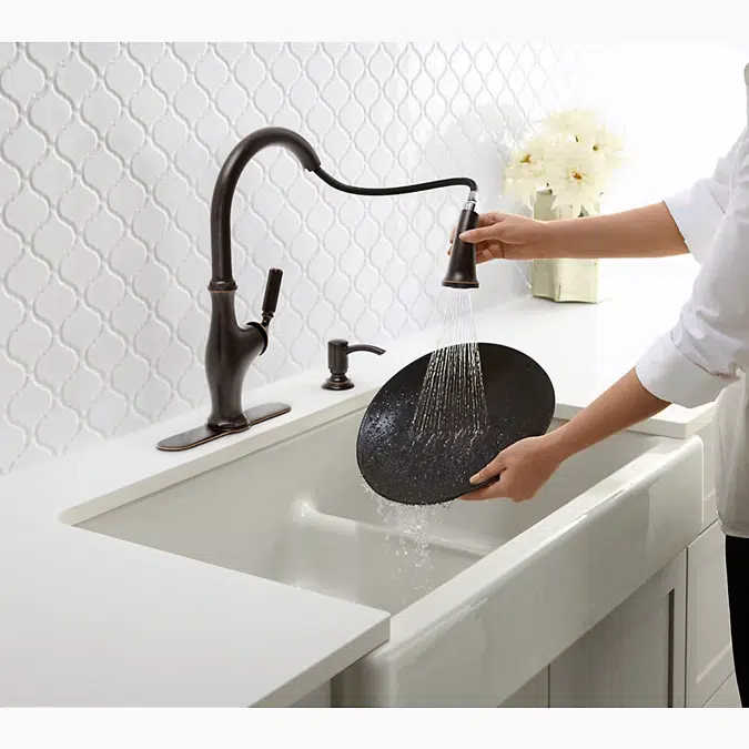 Whitehaven® Smart Divide® 35-1/2" undermount double-bowl farmhouse kitchen sink with short apron