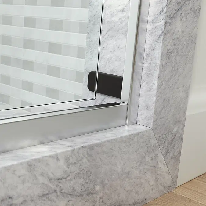 Levity® Plus Frameless sliding shower door, 81-5/8" H x 44-5/8 - 47-5/8" W, with 3/8"-thick Crystal Clear glass
