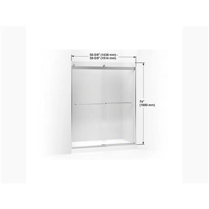 K-706015-L Levity® Sliding shower door, 74" H x 56-5/8 - 59-5/8" W, with 1/4" thick Crystal Clear glass