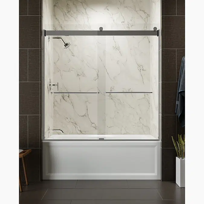Levity® Sliding bath door, 59-3/4" H x 56-5/8 - 59-5/8" W, with 1/4" thick Crystal Clear glass