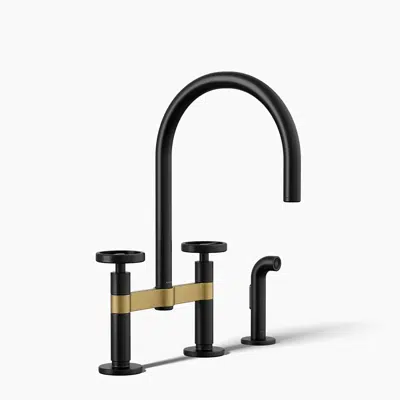 Imagem para Billet™ Two-hole bridge kitchen sink faucet with side sprayer}