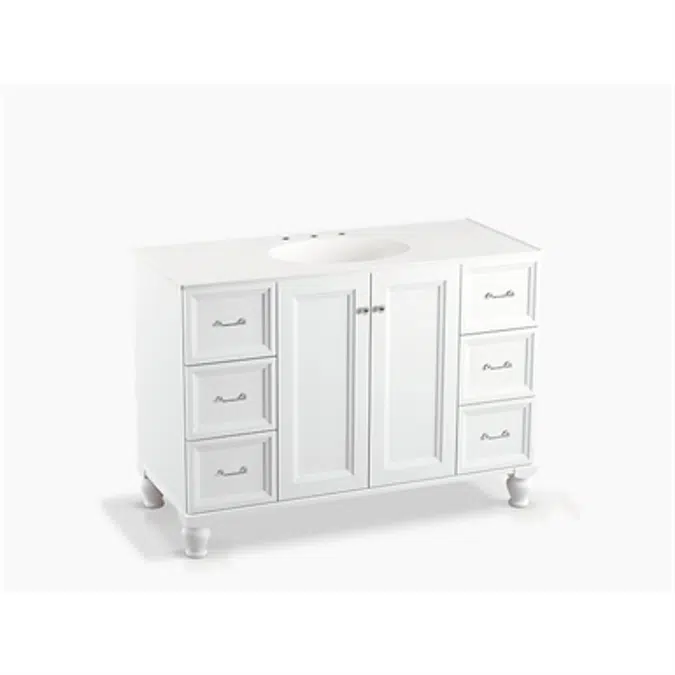 K-99522-LG Damask® 48" bathroom vanity cabinet with furniture legs, 2 doors and 6 drawers