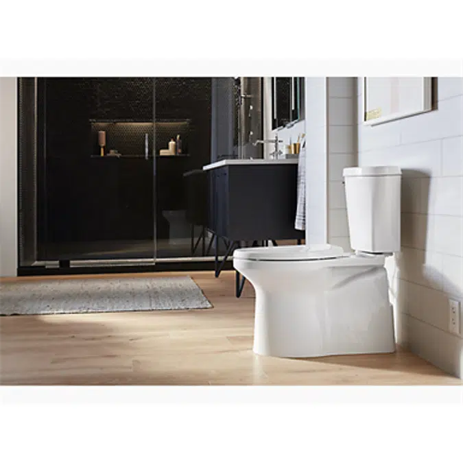 K-20198 Betello® Comfort Height® Two-piece elongated 1.28 gpf toilet with ContinuousClean XT, skirted trapway, Revolution 360® swirl flushing technology and left-hand trip lever, seat not included