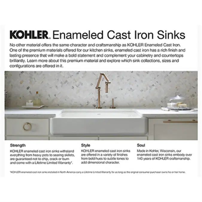 K-6487 Whitehaven® 29-11/16" x 21-9/16" x 9-5/8" Undermount single-bowl farmhouse kitchen sink