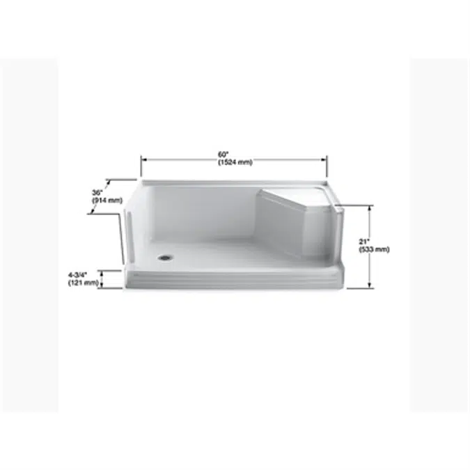 K-9489 Memoirs® 60" x 36" single threshold left-hand drain shower base with integral seat at right