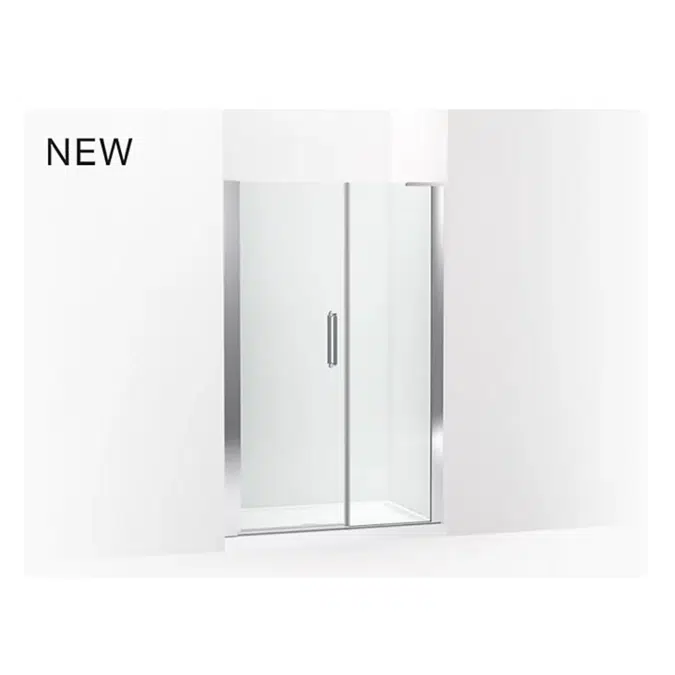 K-707628-8L Cursiva™ Pivot shower door, 71-5/8" H x 45 - 47-1/2" W, with 5/16" thick Crystal Clear glass