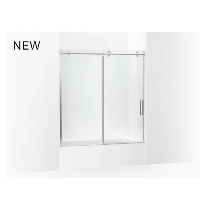K-707626-8L Cursiva™ Sliding bath door, 62" H x 56-1/8 - 59-7/8" W, with 5/16" thick Crystal Clear glass