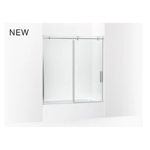 k-707626-8l cursiva™ sliding bath door, 62" h x 56-1/8 - 59-7/8" w, with 5/16" thick crystal clear glass