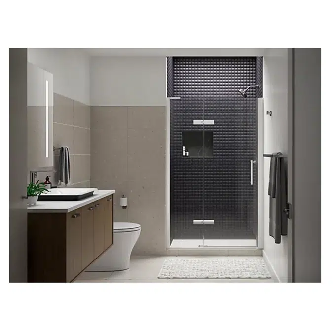 K-27602-10L Composed® Frameless pivot shower door, 73" H x 45 - 46-3/8" W, with 3/8" thick Crystal Clear glass