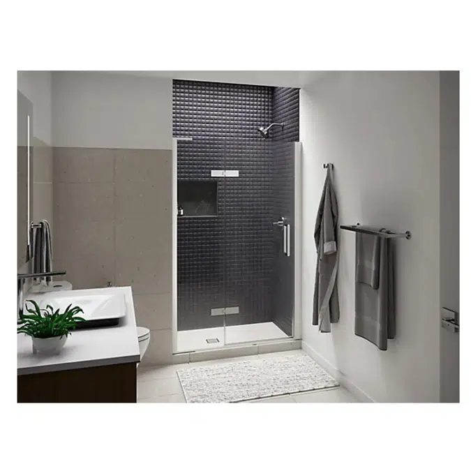 K-27602-10L Composed® Frameless pivot shower door, 73" H x 45 - 46-3/8" W, with 3/8" thick Crystal Clear glass
