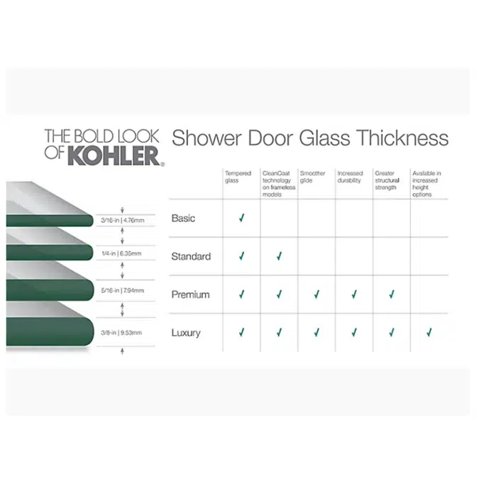 K-27602-10L Composed® Frameless pivot shower door, 73" H x 45 - 46-3/8" W, with 3/8" thick Crystal Clear glass