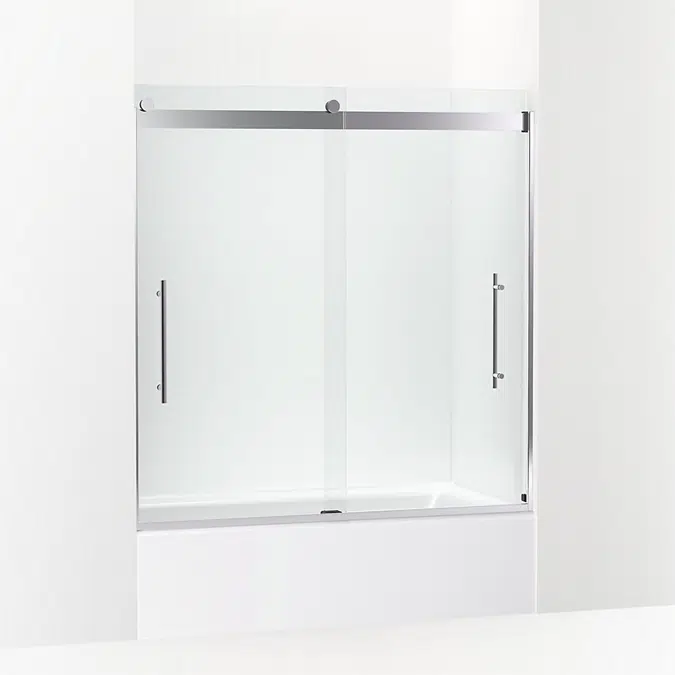 Levity® Plus Frameless sliding bath door, 61-9/16" H x 56-5/8 - 59-5/8" W, with 3/8"-thick Crystal Clear glass