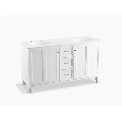 K-99524-LG Damask® 60" bathroom vanity cabinet with furniture legs, 2 doors and 3 drawers图像