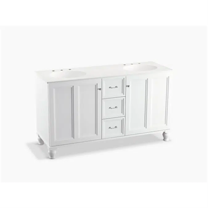 K-99524-LG Damask® 60" bathroom vanity cabinet with furniture legs, 2 doors and 3 drawers