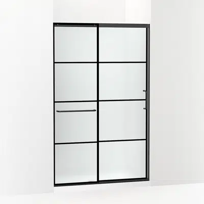 kép a termékről - Elate™ Tall Sliding shower door, 75-1/2" H x 44-1/4 - 47-5/8" W, with heavy 5/16" thick Frosted glass with rectangular grille pattern