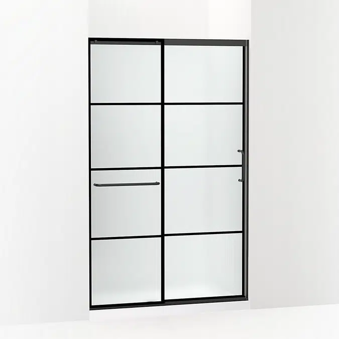 Elate™ Tall Sliding shower door, 75-1/2" H x 44-1/4 - 47-5/8" W, with heavy 5/16" thick Frosted glass with rectangular grille pattern