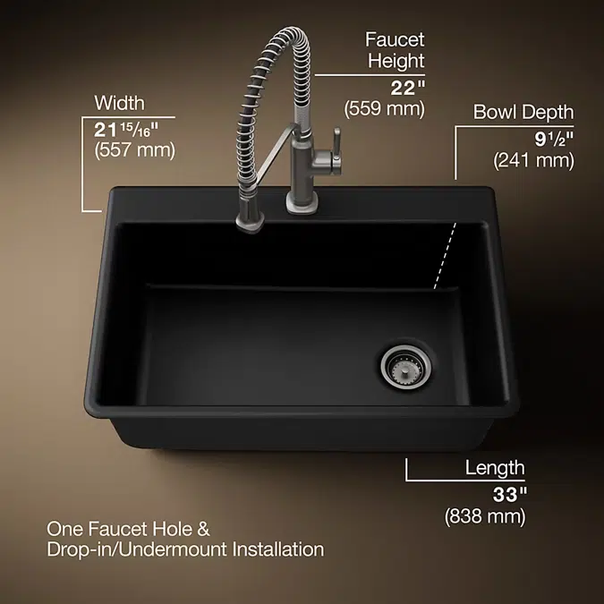 Ealing® All-In-One 33" top-/undermount single-bowl kitchen sink