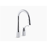 k-649 simplice® two-hole kitchen sink faucet with 14-3/4" pull-down swing spout, docknetik(r) magnetic docking system, and a 3-function sprayhead featuring sweep(tm) spray