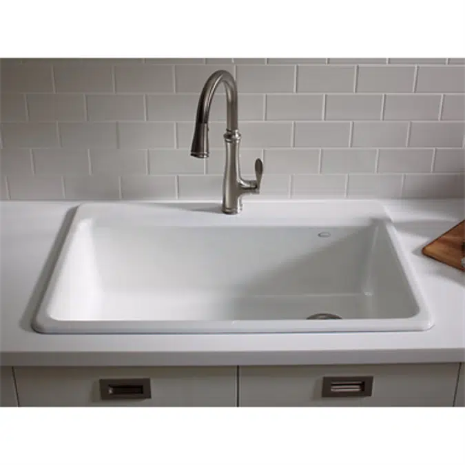 K-5871-1A2 Riverby® 33" x 22" x 9-5/8" top-mount single-bowl workstation kitchen sink with accessories