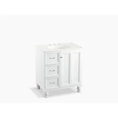 Image for K-99517-LGL Damask® 30" bathroom vanity cabinet with furniture legs, 1 door and 3 drawers on left