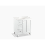 k-99517-lgl damask® 30" bathroom vanity cabinet with furniture legs, 1 door and 3 drawers on left