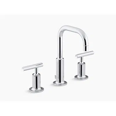 画像 K-14406-4 Purist® Widespread bathroom sink faucet with low lever handles and low gooseneck spout