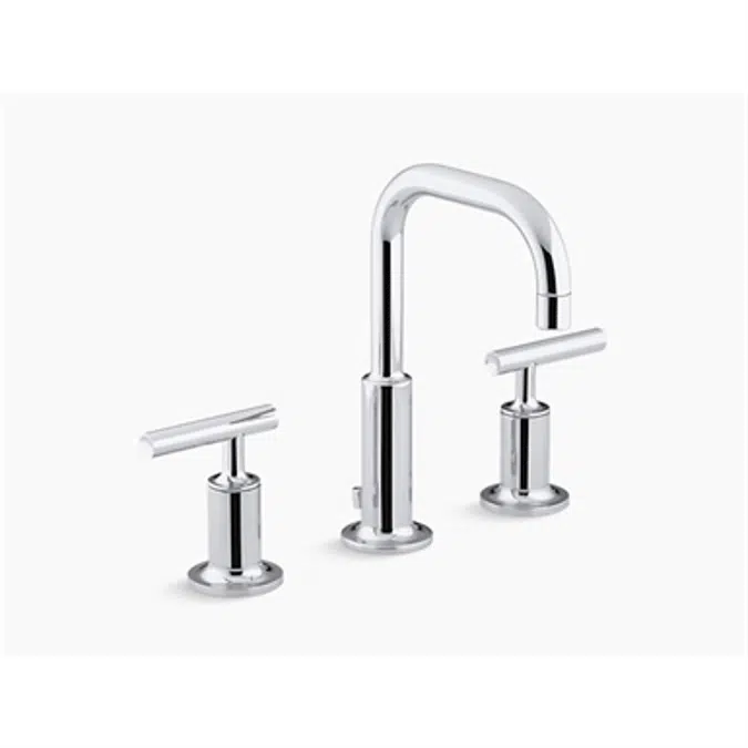 K-14406-4 Purist® Widespread bathroom sink faucet with low lever handles and low gooseneck spout