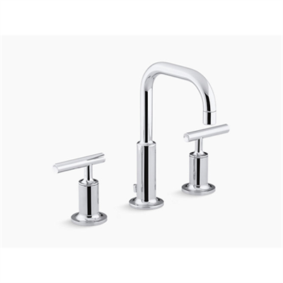 Image for K-14406-4 Purist® Widespread bathroom sink faucet with low lever handles and low gooseneck spout