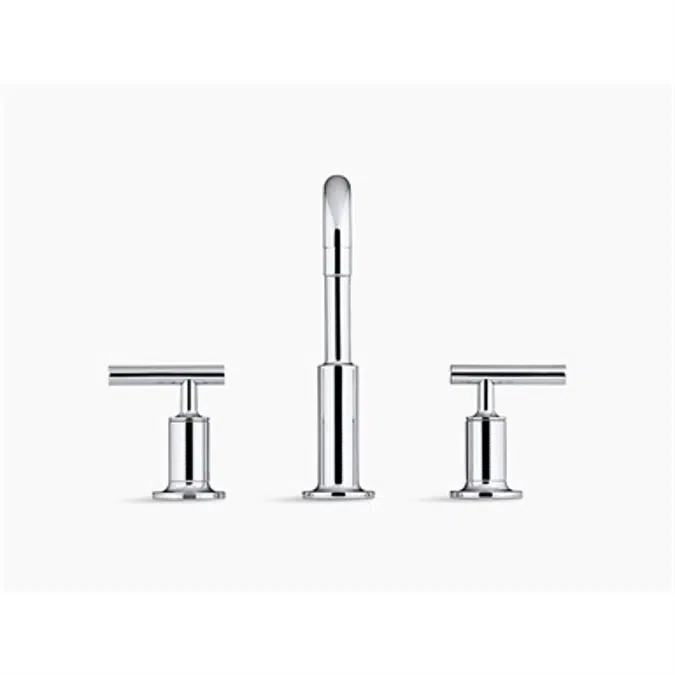 K-14406-4 Purist® Widespread bathroom sink faucet with low lever handles and low gooseneck spout