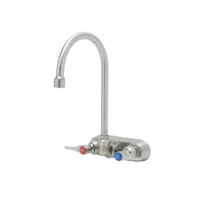 S-1146 4" Wall Mount Stainless Steel Workboard Faucet w/ Lever Handles, SS Swivel Gooseneck with 2.2 GPM Aerator