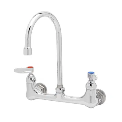 Obrázek pro B-0331 Faucet, Wall Mount, 8" Centers, Eterna Cartridges, Swivel Gooseneck, Lever Handles