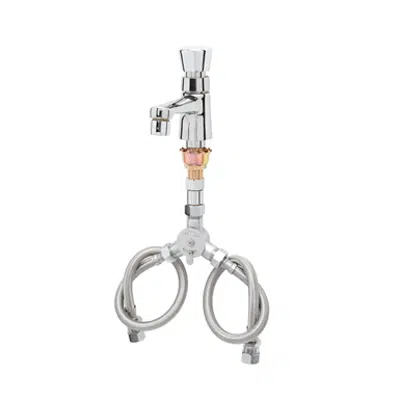 B-2490 Sill Faucet, Aerator, Self Closing Metering Valve, Flex Hoses için görüntü