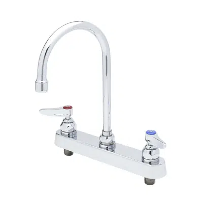 bild för B-1142 Workboard Faucet, Deck Mount, 8" Centers, 6" Swivel Gooseneck, Lever Handles