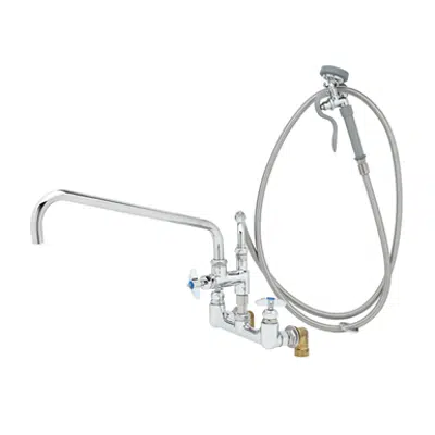 bild för B-0289 Big-Flo Spray Assembly: 8" Wall Mount, 18" Add-On Faucet, Angled Spray Valve, Elbow Inlets