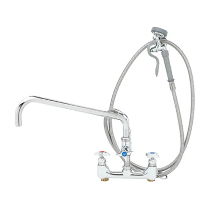 B-0289 Big-Flo Spray Assembly: 8" Wall Mount, 18" Add-On Faucet, Angled Spray Valve, Elbow Inlets