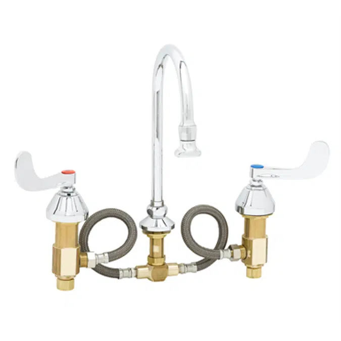 B-2865-05 Medical Faucet, 12" Flex S'Steel Lines, Rigid Gooseneck, Rosespray, Wrist Handles