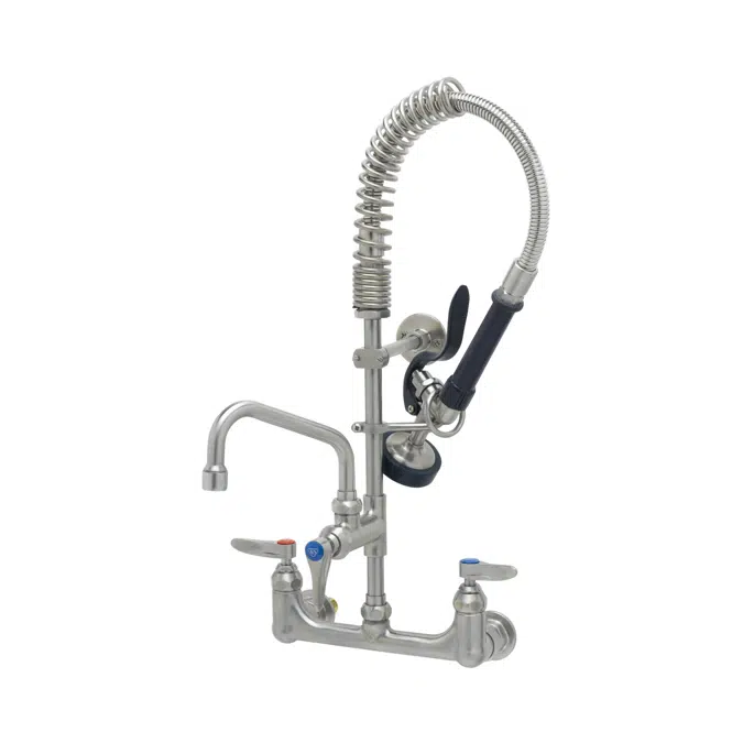 SMPK-8WLN-06 Stainless Steel Mini PRU, 8" Wall Mount Faucet w/ S-0107, 6" Swing Nozzle, Lever Handles, & Wall Bracket