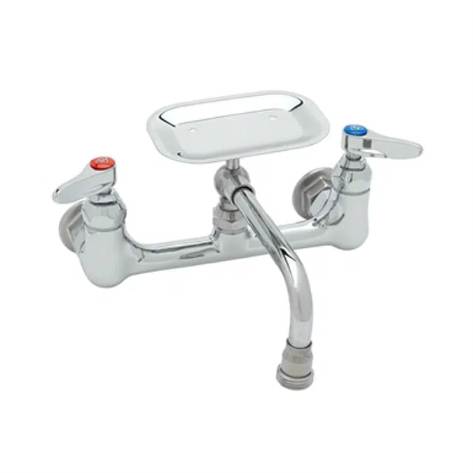 B-2489 Double Pantry Faucet, 8" Wall Mount, 6" Soap Dish Swing Nozzle, Lever Handles