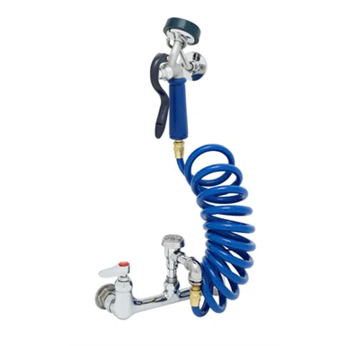 PG-8WREV Pet Grooming Faucet, Wall 8" Centers, Aluminum Spray Valve, Coiled Hose, Vacuum Breaker