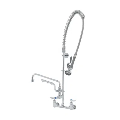 B-0133-U12-CR-B ULTRARINSE PRU w/ 8" Wall Mount Mixing Faucet, Quarter-Turn Cerama Cartridges w/ Check Valves, Levers, Add-On Faucet w/ 12" Swing Nozzle, 10" 1.5 GPM Sprayer Arm, 1.15 GPM Spray Valve & 1/2" Female NPT Inlets için görüntü