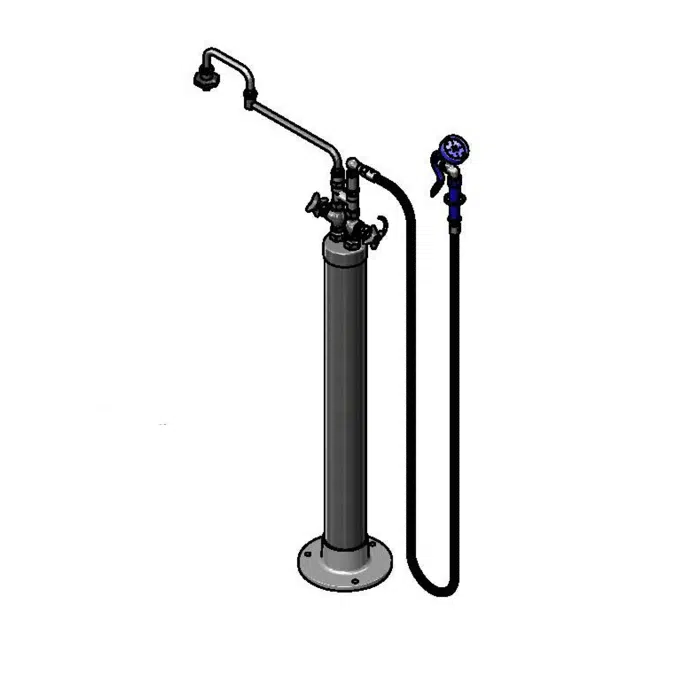 B-0182 Kettle Kaddy, 18" Double Joint Nozzle, Spray Valve & 104" Hose, Hot & Cold Controls