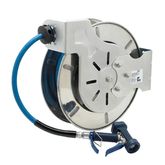 B-7133-05 Hose Reel, Open, Stainless Steel, 1/2" x 35' Hose, 5/16" Front Trigger Water Gun
