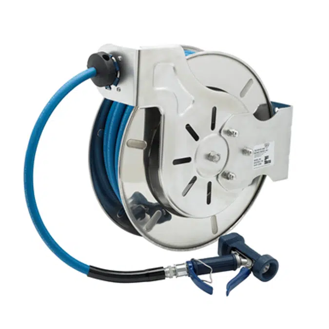 B-7143-05 Hose Reel, Open, Stainless Steel, 1/2" x 50' Hose, 5/16" Front Trigger Water Gun