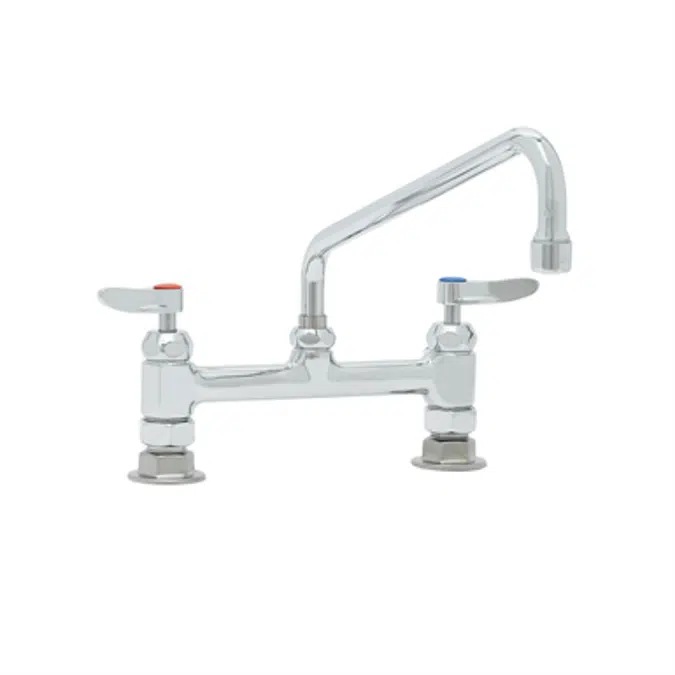 B-0221-CR-K-F10 8" Deck Mount Faucet, Ceramas, 12" Swing Nozzle, 1.0 GPM Aerator, Lever Handles, B-0425-M