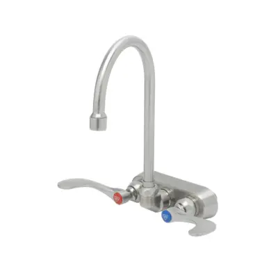 รูปภาพสำหรับ S-1146-04 4" Wall Mount Stainless Steel Workboard Faucet w/ 4" Wrist-Action Handles, SS Swivel Gooseneck with 2.2 GPM Aerator