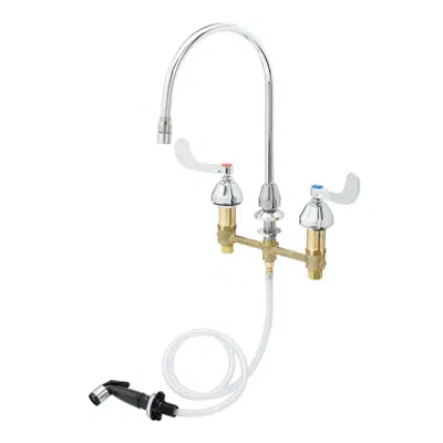 Image pour B-2347-05 Medical Faucet w/Sidespray, 8" Centers, Swivel Gooseneck w/Aerator, 4" Wrist Action Handle